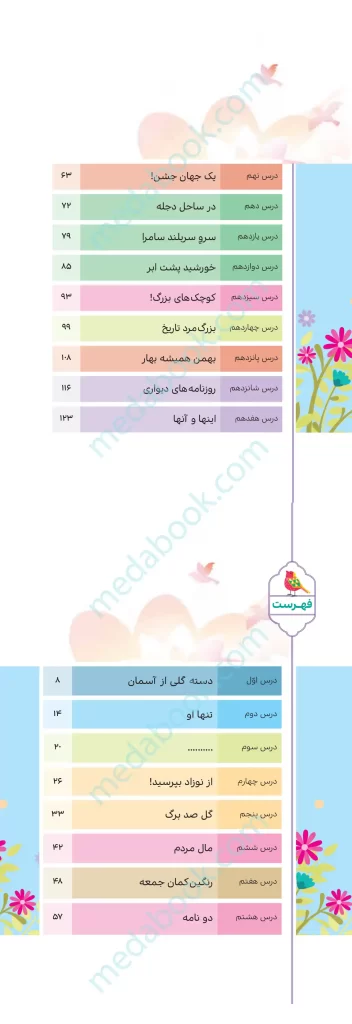 فهرست کتاب هدیه پنجم